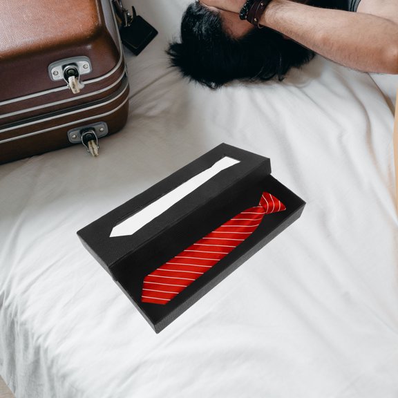 KAKOWELY Stylish Black Tie Storage Box and Travel Case with Multifunctional Organizer for Men