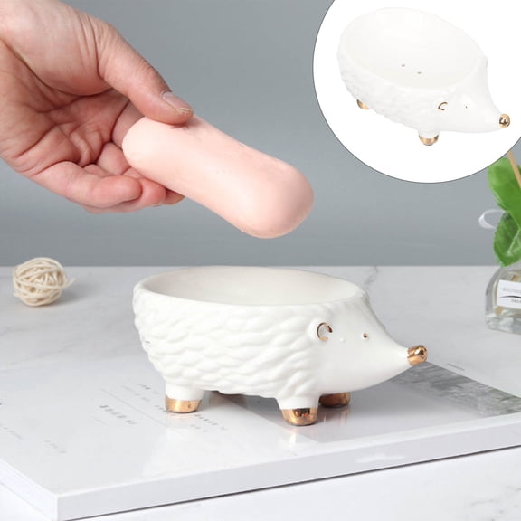 KAKOWELY Ceramic Hedgehog Shaped Soap Box White for Bathroom and Kitchen Decor