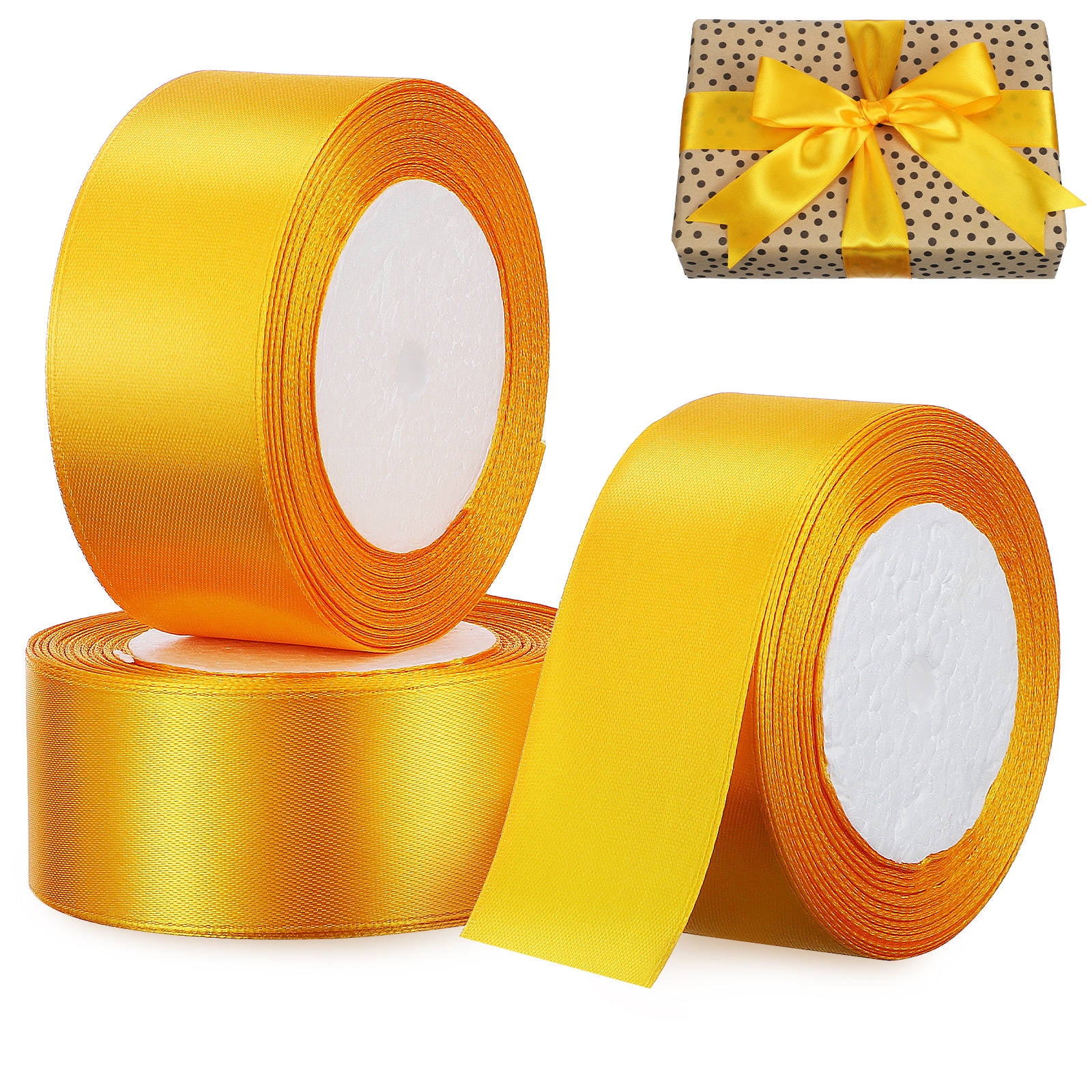 Kay Ribbons KAKOWELY Wide Ribbon for Crafts 3 Rolls of in Yellow and Gold for DIY ...
