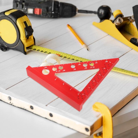 KAKOWELY Woodworking Square Tool Red Metal Carpenter Square with Angle Clamp for Professional Measurement