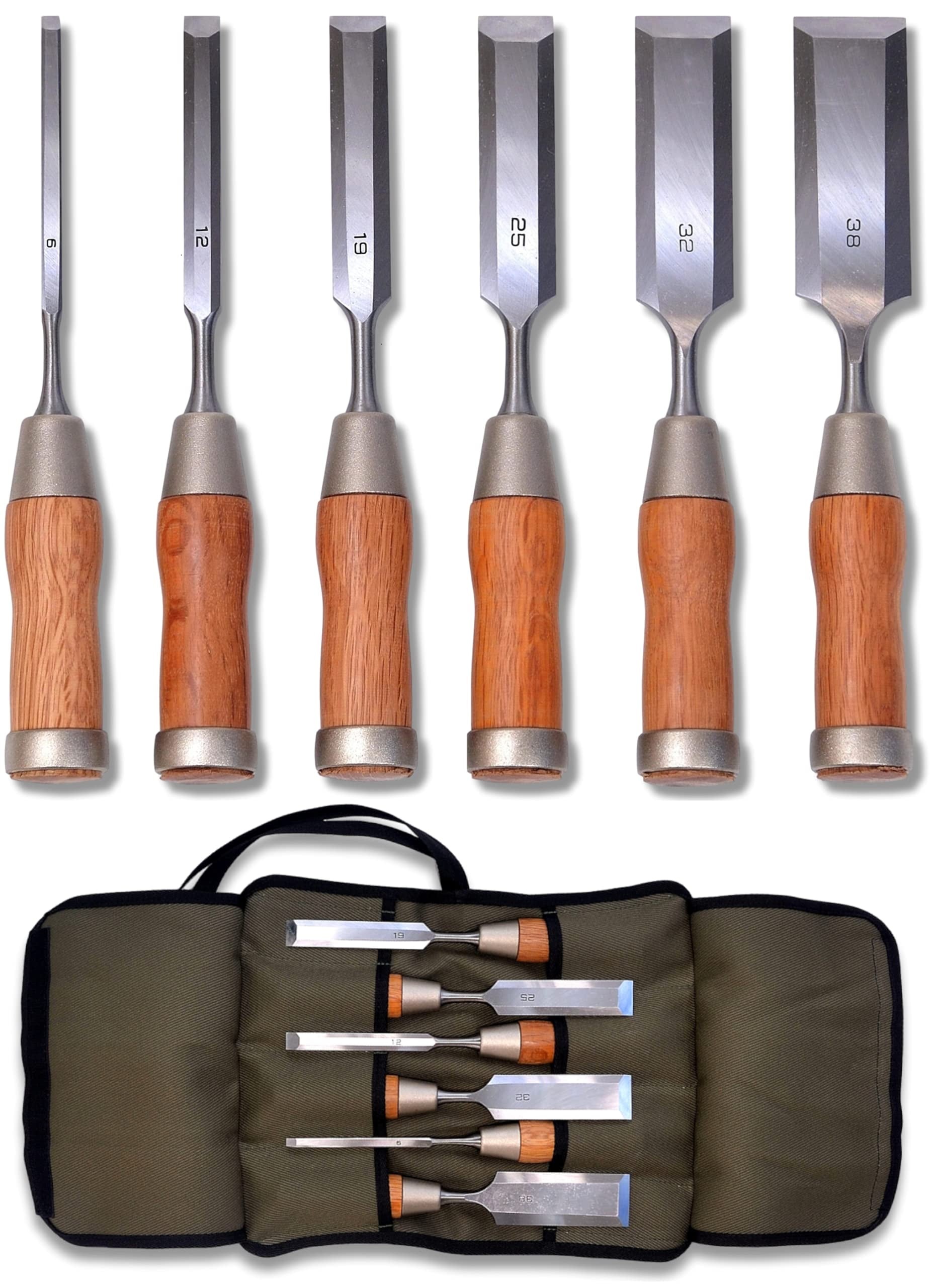 KAKURI Japanese Wood Chisel EC36 Set 6 Pcs, Japanese & Western Mixed