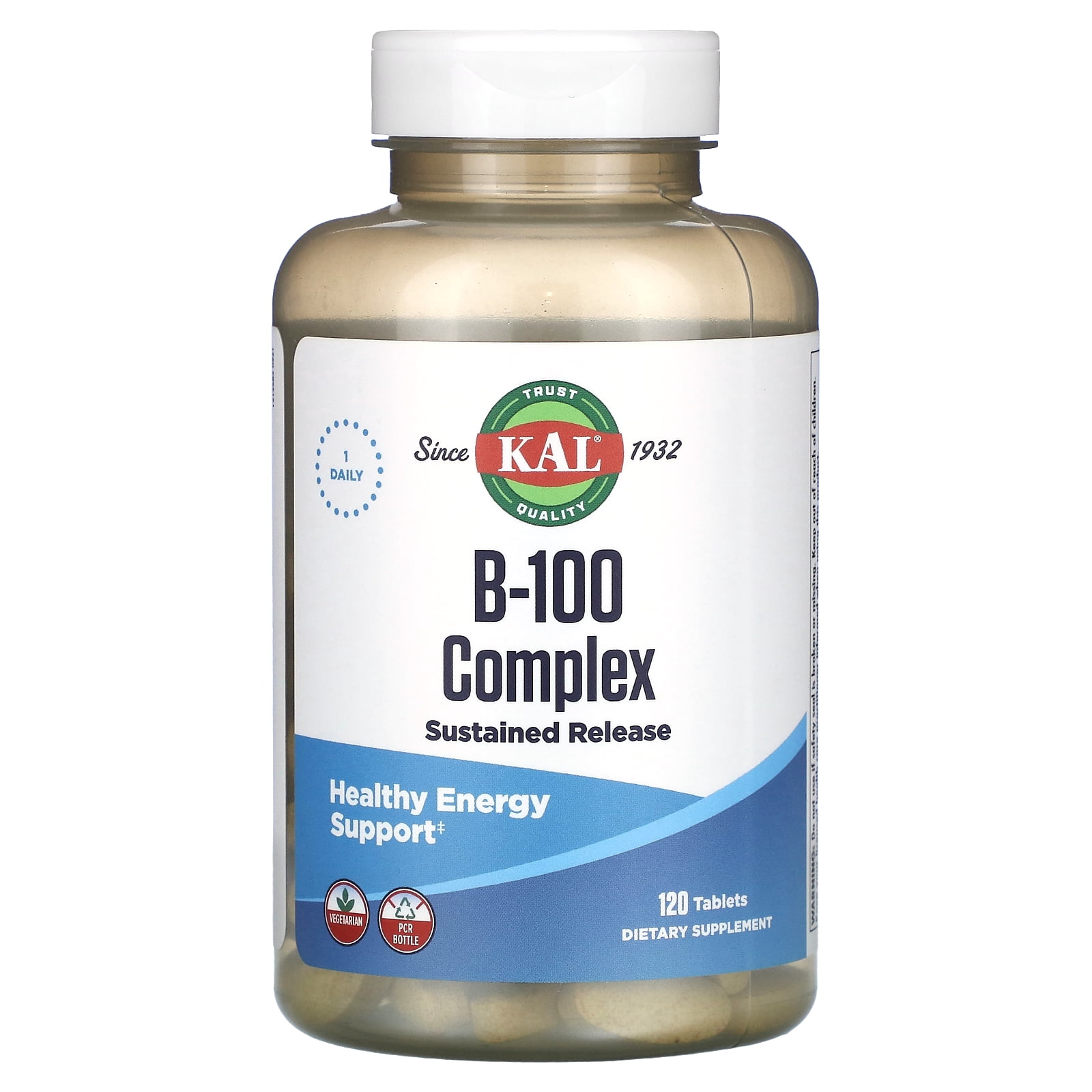 KAL B-100 Complex Vegetarian Tablets for Healthy Energy Support, 120ct