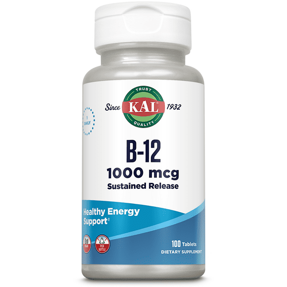 KAL B-12 1000 mcg Sustained Release | Healthy Metabolism, Energy, Nerve & Red Blood Cell Support | Vegetarian | Lab Verified | 100 Tablets