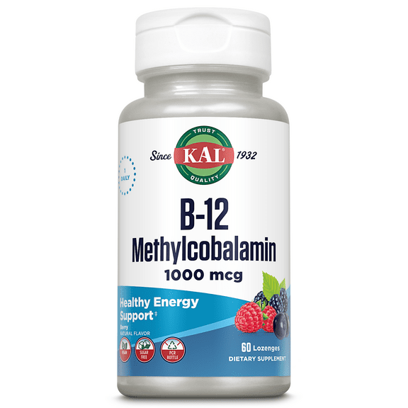 KAL B-12 Methylcobalamin 1000 mcg Micro Lozenges | Natural Berry Flavor | Healthy Metabolism, Energy, Nerve & Red Blood Cell Support | 60 Lozenges