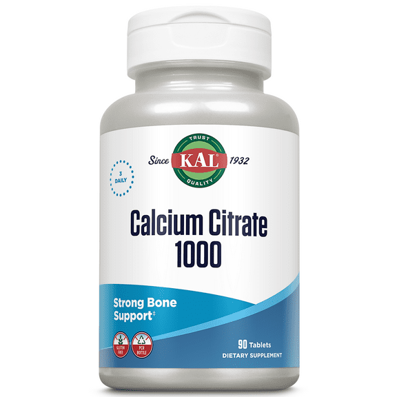 KAL Calcium Citrate 1000mg | Teeth & Bone Health, Nervous, Muscular & Cardiovascular System Support | Lab Verified | 90 Tablets
