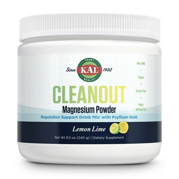 KAL Cleanout Magnesium Plus Psyllium Husk Powder - Lemon Lime - Magnesium Oxide with Fiber Supplement - Regulation Support Drink Mix - No Sugar - 60-Day Guarantee, 40 Servings, 8.5 OZ