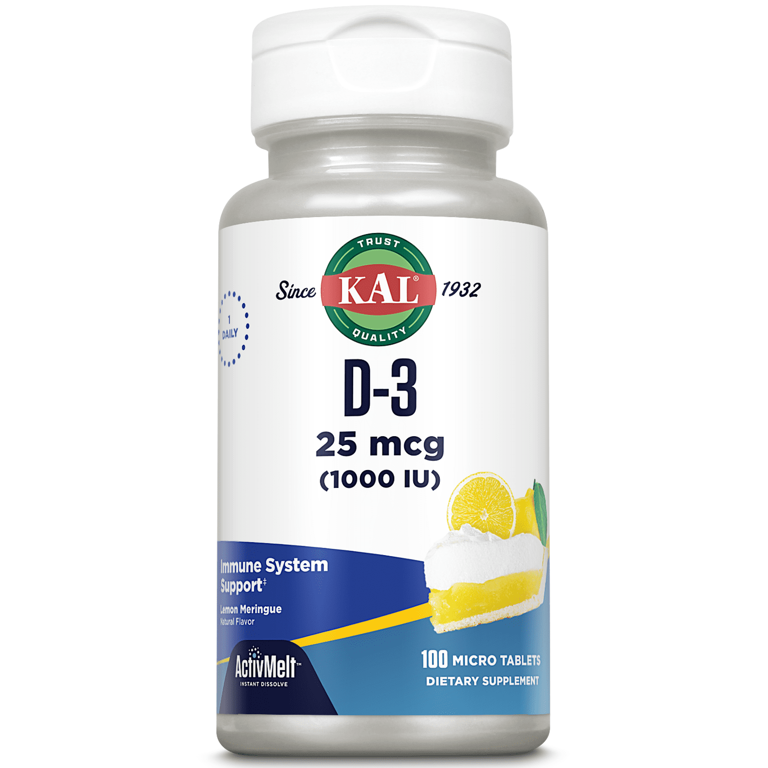Kalcy KAL Vitamin D-3 1000 IU ActivMelt, Supports Healthy Teeth, Bones ...