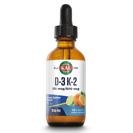KAL D-3 K-2 DropIns 5000 IU (500 MCG) | Healthy Bones, Heart & Immune Support | Citrus Flavor | 59 Servings, 2 FL OZ