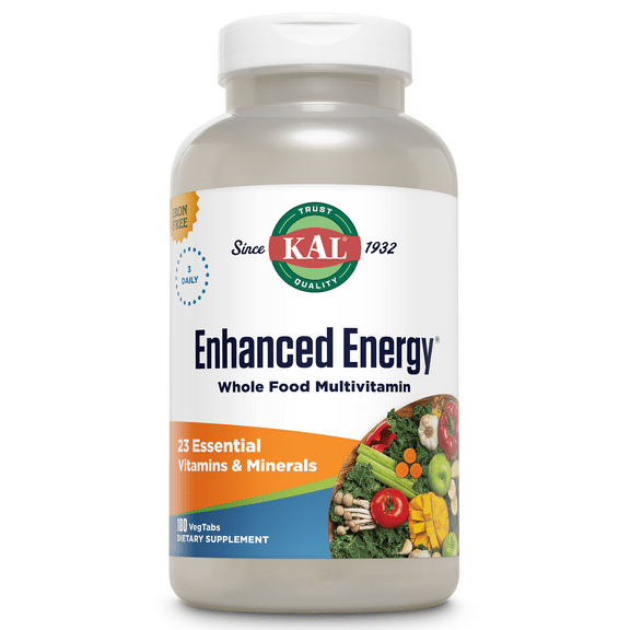 KAL Enhanced Energy Multivitamin | Whole Food Based Vitamins & Minerals w/ Antioxidants, Digestive Enzymes & Natural Carotenoids | 180 Capsules