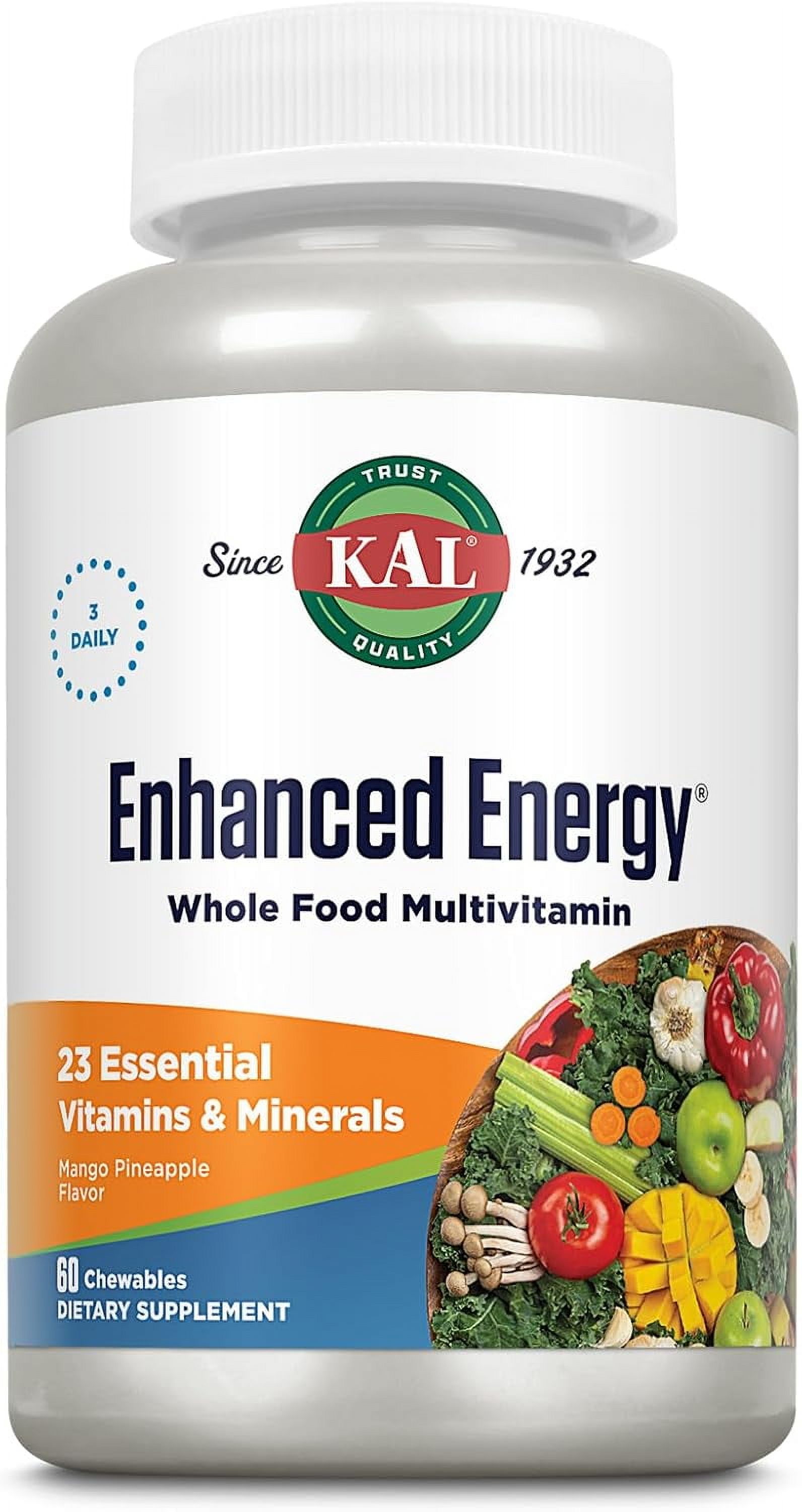 KAL Enhanced Energy Supplements, Whole Food Chewable Multivitamin with