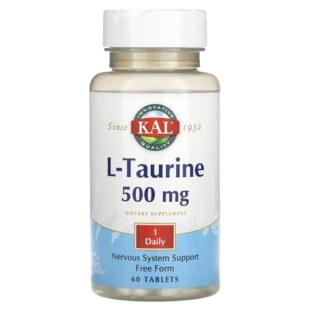 KAL L-Taurine 500mg | Healthy Nervous System, Cardiovascular, Visual & Detox Function Support | 60 Tablets