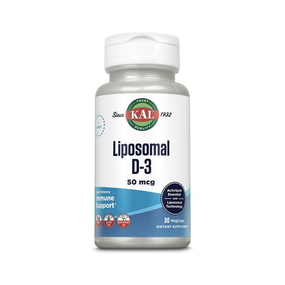 KAL Liposomal Vitamin D3 50 mcg, High Absorption Vitamin D, Liposomal Technology, High Potency Immune Support, Vegan Capsules, Gluten Free, No Soy, 30 Servings