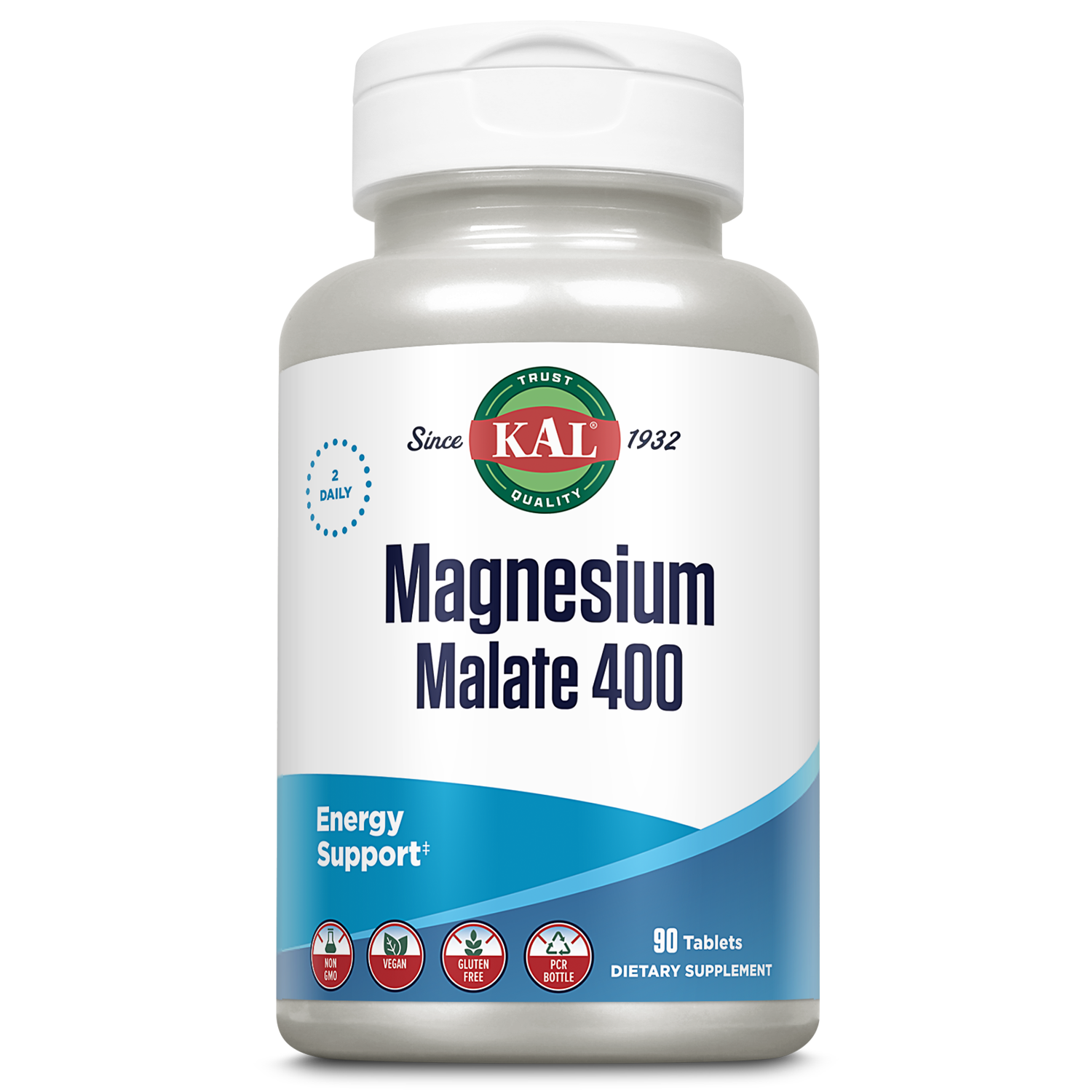 KAL Magnesium Malate 400mg, Chelated Magnesium Supplement with Malic Acid,  Healthy Energy  Muscle Function Support, Enhanced Absorption, Vegan,  60-Day Money Back Guarantee, 45 Servings, 90 Veg Tabs