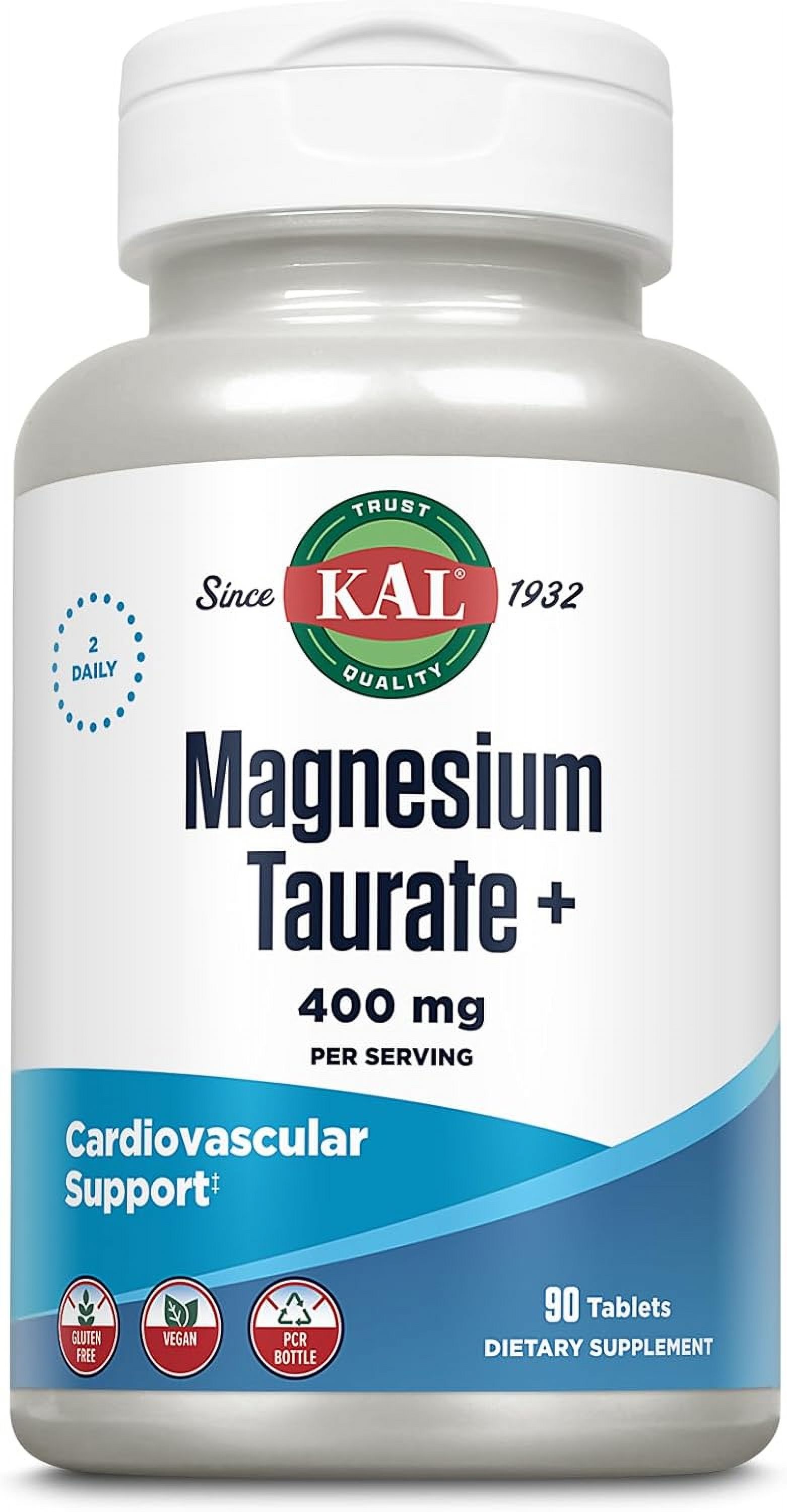 KAL Magnesium Taurate 400mg Plus CoEnzyme Vitamin B6, Chelated