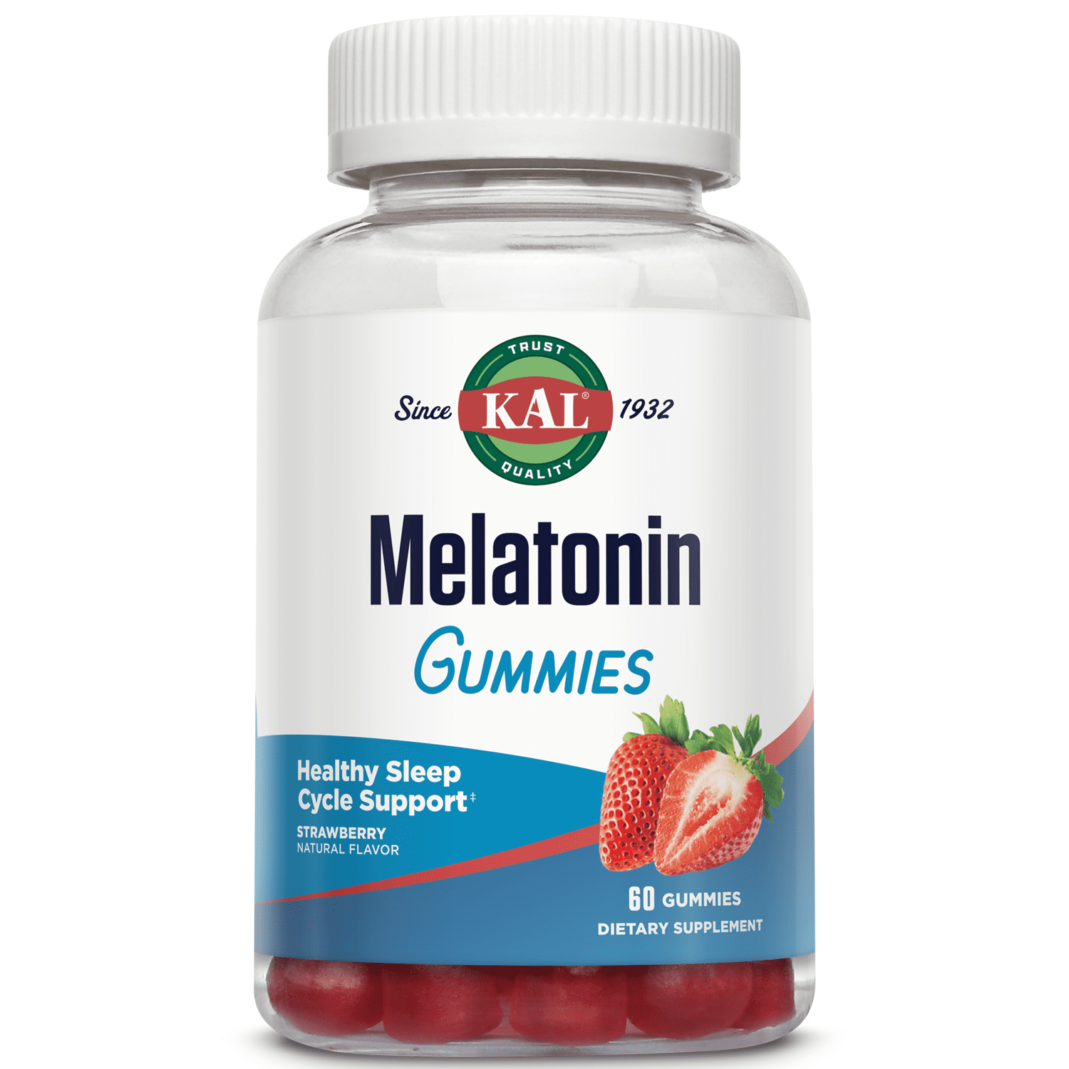 KAL Melatonin 5mg Gummies | Healthy Relaxation & Sleep Support Formula | Vegetarian, Gluten Free | Strawberry | 60ct, 30 Serv.