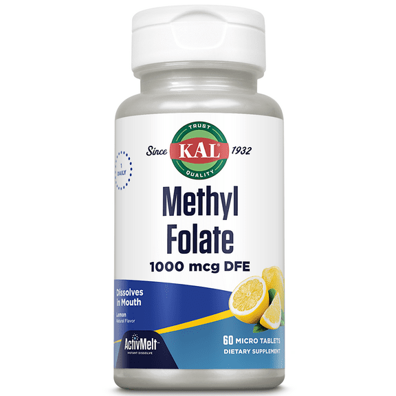 KAL Methyl Folate 1000 mcg ActivMelt | Natural Lemon Flavor | 5-MTHF Active Form | 60 Instant Dissolve Micro Tablets
