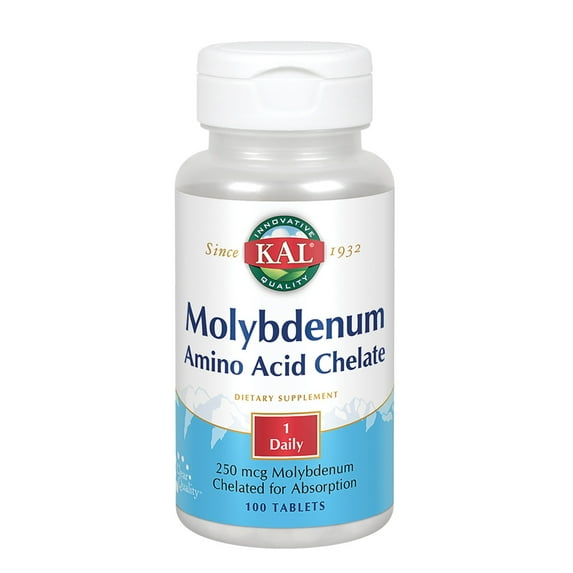 KAL Molybdenum Amino Acid Chelate 250 mg | Healthy Metabolism & Protein Synthesis Support | Chelated for Bioavailability | Vegetarian | 100 Tablets