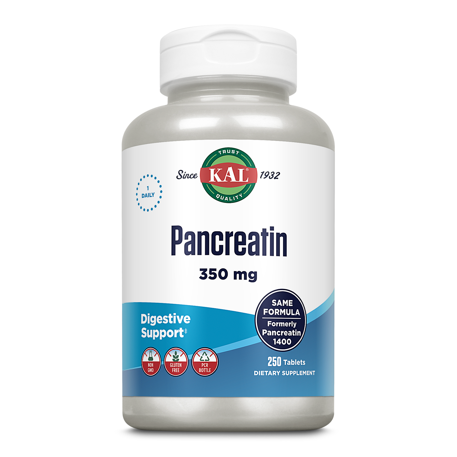 KAL Pancreatin 1400 | Pancreatic Enzymes Amylase, Protease & Lipase to Help Support Healthy Digestion of Carbs, Fats & Proteins | 250 Tablets - image 1 of 7
