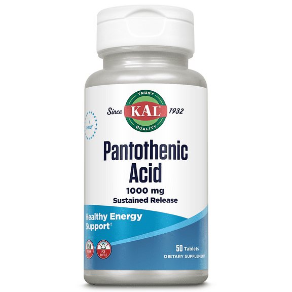 KAL Pantothenic Acid Sustained Release 1000mg | For Energy Storage & Release | Supports Metabolism of Carbs, Fats & Proteins | Vegetarian | 50ct