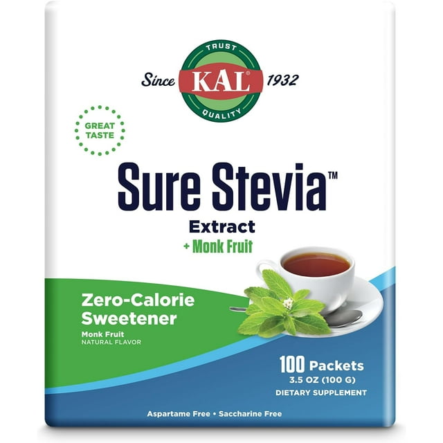 KAL Sure Stevia Plus Monk Fruit Sweetener Great Tasting, Zero Calorie