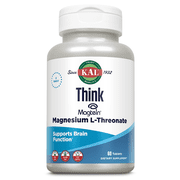 KAL Think Magnesium L-Threonate from 2000 mg Magtein - Learning, Brain Health and Memory Function Support, Gluten Free, Lab Verified, 60-Day Money-Back Guarantee, 30 Servings, 60 Tablets