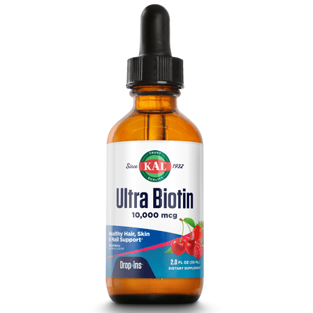 KAL Ultra Biotin DropIns 10,000 mcg Supplement | Healthy Hair Growth Formula | Skin Health & Strong Nails Support | Natural Mixed Berry Flavor | 2oz