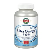 KAL Ultra Omega 3-6-9 1200mg | Fish Oil w/ Cold Pressed Flaxseed & Borage Oil | Skin, Hair, Heart, Memory | 100 Softgels