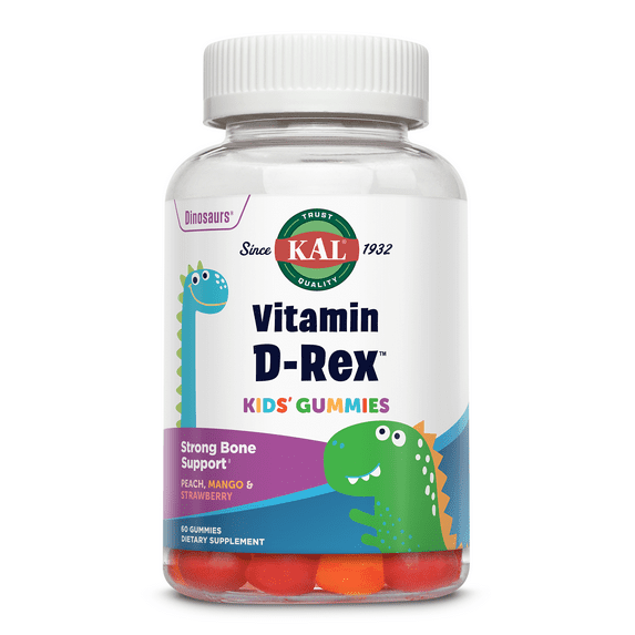 KAL Vitamin D-Rex Kids Gummies | Healthy Immune, Heart, Bone & Oral Support | Vegetarian, Gluten Free | 60 Ct