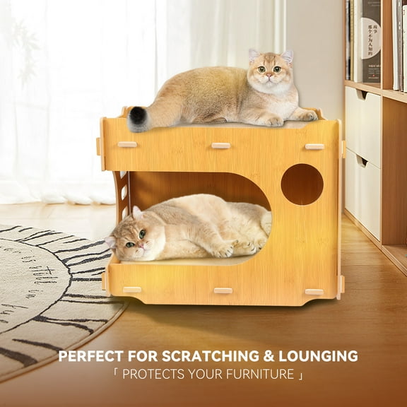 KALADI Double-Laye Cat House condo with Scratching Pad & Soft Cushion Cozy Indoor Cat House, Durable Cardboard Scratch Pad on Top, Comfortable Padded Bed Inside, Enclosed Hideout Cats