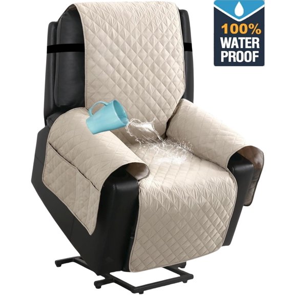 KALAKALA 100% Waterproof Recliner Chair Cover,Non-Slip Elderly Electric Power Lift Recliner Slipcovers, Machine Washable with Side Pockets (Green)