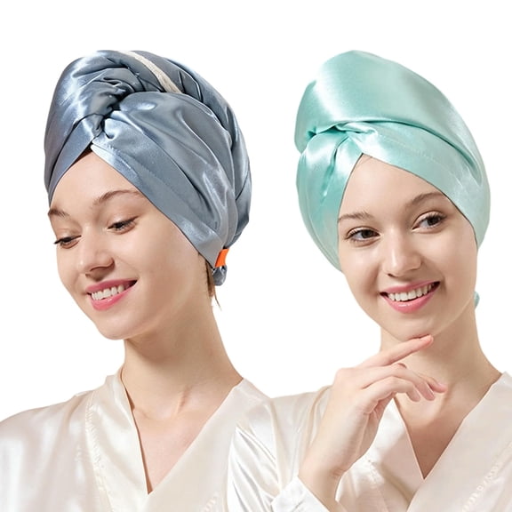 KALAKALA 2 Pack Acetate Waffle Weave Hair Drying Towel Wrap, Soft Quick-Dry Bath Cap with Elastic Band Loop, Luxurious Turban for Wet Hair, Long Hair, Curly Hair