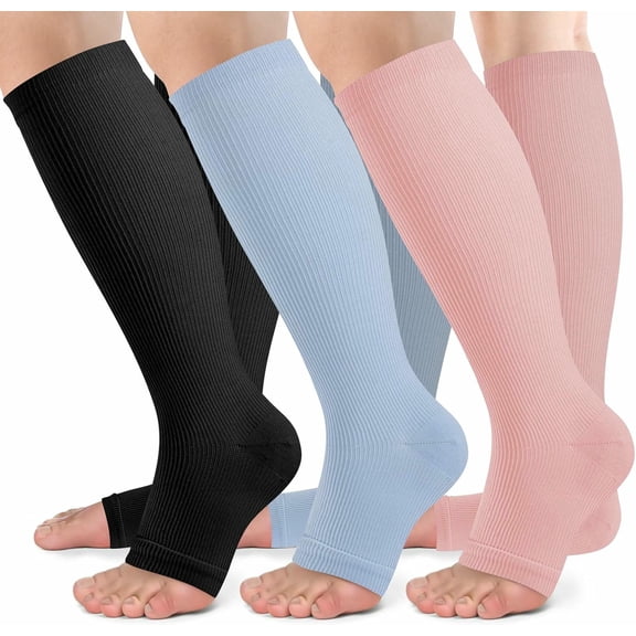 KALAKALA 2 Pairs Copper Toeless Compression Socks for Women & Men – 15-20 mmHg Open Toe Knee-High Stockings for Circulation, Recovery & All-Day Comfort
