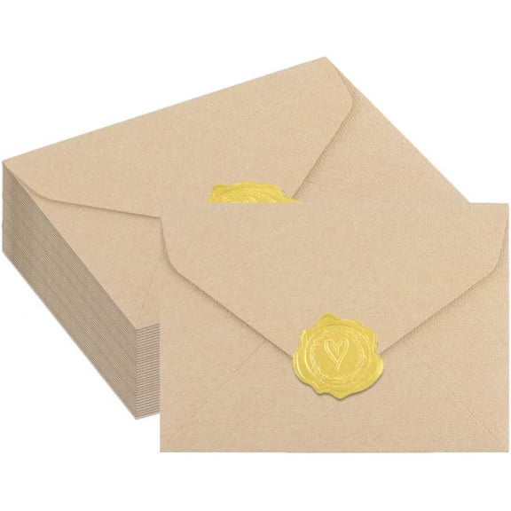 KALAKALA 20 Pack 4x6 White Linen Envelopes with Gold Wax Seals - Handmade Look A6 Vintage Envelopes & Self-Adhesive Seal Stickers for Greeting Cards, love letter, Wedding, Party Invitation
