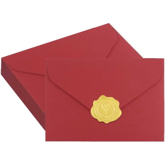 KALAKALA 20 Pack 4x6 White Linen Envelopes with Gold Wax Seals - Handmade Look A6 Vintage Envelopes & Self-Adhesive Seal Stickers for Greeting Cards, love letter, Wedding, Party Invitation