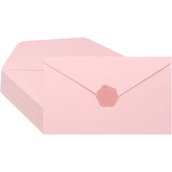 KALAKALA 20 Pieces Pink Invitation Envelopes 5x7, Pink Pretty Envelope A7 with Wax Seal Sticker for Wedding Baby Shower Birthday Invite Card