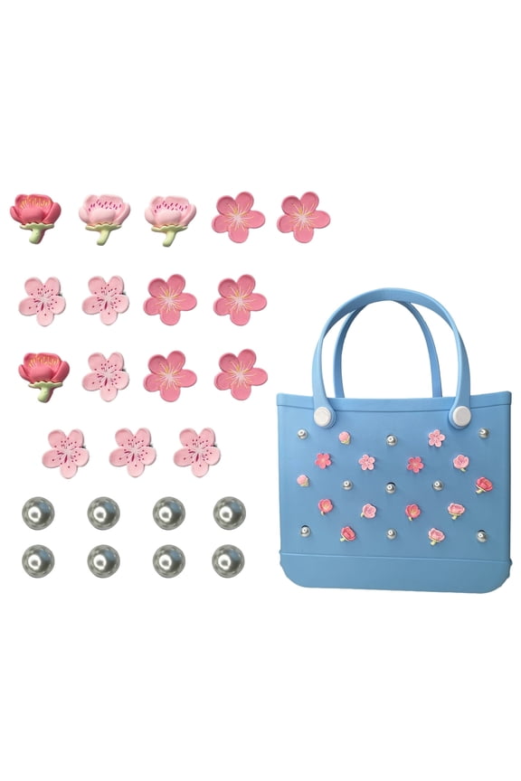 24PCS Rubber Beach Bag Accessories Charms,Rubber Beach Totes Accessories Inserts,Daisy Flower Pearls Bag Charms