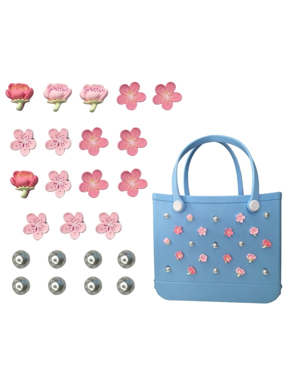 24PCS Rubber Beach Bag Accessories Charms,Rubber Beach Totes Accessories Inserts,Daisy Flower Pearls Bag Charms