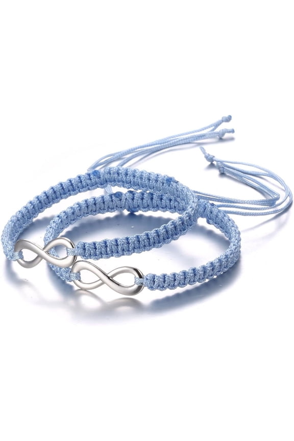 2PC/Set Stainless Steel 8 Infinity Couple Bracelet Braided Leather Rope Bangle Wrist Adjustable Chain Fit 7-9 Inch for Lover Friendship