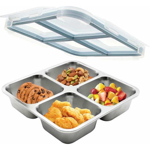 KALAKALA 3 Pack Stainless Steel Bento Lunch Box, 4 Compartment Snack Containers, Divided Meal Prep Lunch Containers, Food Storage Containers For Work and Travel