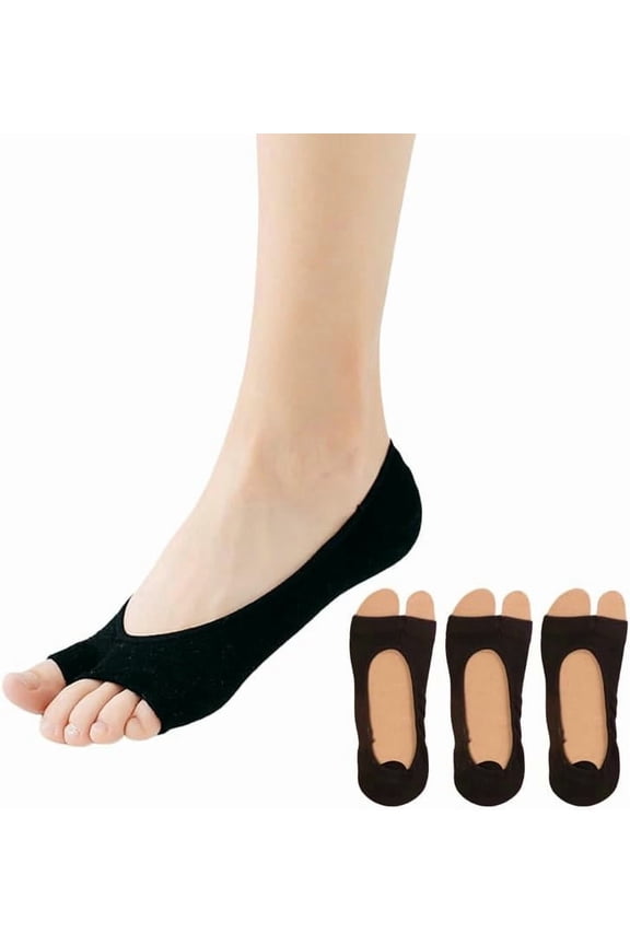 3 Pairs Women's Peep Toe Socks, Liner Toeless Yoga Casual Cotton