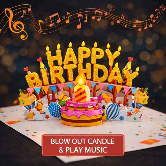 KALAKALA 3D Pop Up Musical Birthday Cards with Lights & Blowable LED Light Candle, Birthday Decorations Greeting Cards Birthday Cards for Women, Men, Mom, Wife, Husband, Boy, Girl