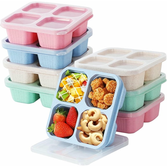 KALAKALA 4 Pack Bento Snack Containers Set, 4 Compartment Food Storage Containers ,Wheat Straw Meal Prep Lunch Box ,Plastic Food Storage container, Microwave and Dishwasher Safe (4colour)