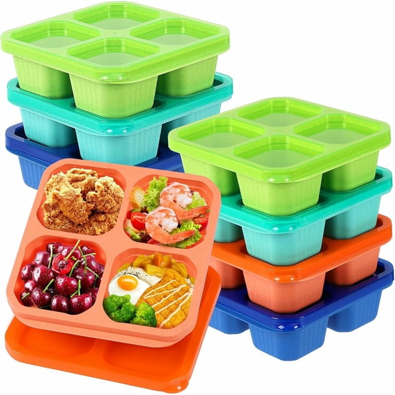 KALAKALA 4 Pack Bento Snack Containers Set， 4 Compartment Food Storage Containers ，Wheat Straw Meal Prep Lunch Box ，Plastic Food Storage container, Microwave and Dishwasher Safe (4colour)