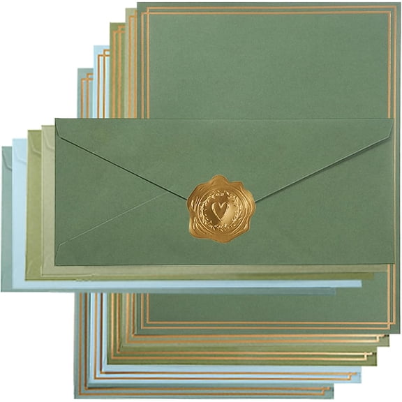 KALAKALA 50 Pack Colored Stationery Set, 5 Colors #10 Business Envelopes, 50 Sheets 8.5x11 Paper Sheet and Gold Stickers for Office, Letters, Invitations (Pink)