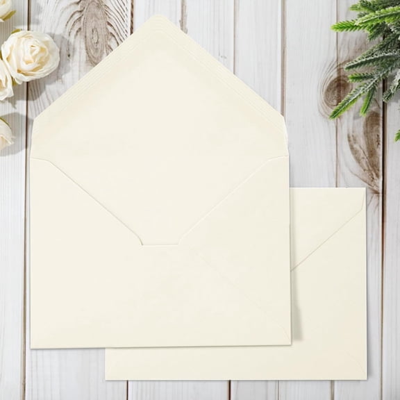 KALAKALA 50Pcs A7 Invitation Envelopes Set Ivory Greeting Card Envelope V-Flap Envelope Gift Cards Sleeve for Mailing Envelopes Sending Card, 7.3 x 5.3 Inch