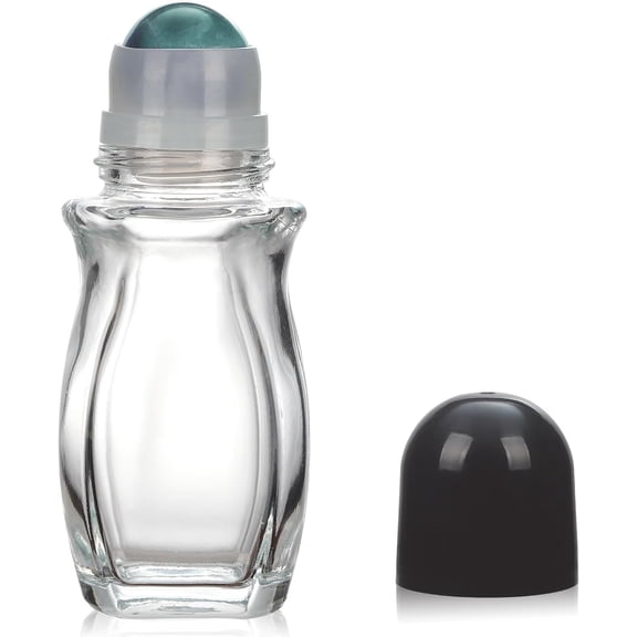 KALAKALA 50ml Large Amber Glass Roll on Bottles for Essential Oils Perfume Refillable Quartz Roller Ball Applicator Empty Deodorant Containers with Crystal Rollerball