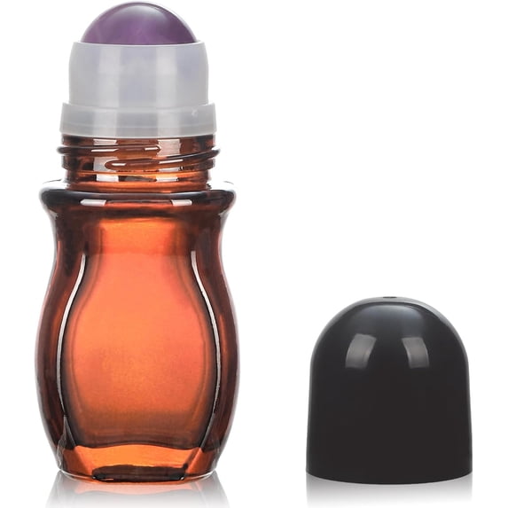 KALAKALA 50ml Large Amber Glass Roll on Bottles for Essential Oils Perfume Refillable Quartz Roller Ball Applicator Empty Deodorant Containers with Crystal Rollerball