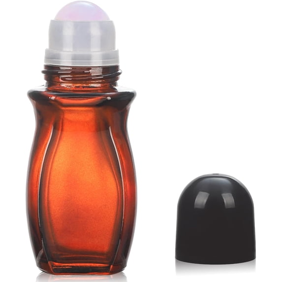 KALAKALA 50ml Large Amber Glass Roll on Bottles for Essential Oils Perfume Refillable Quartz Roller Ball Applicator Empty Deodorant Containers with Crystal Rollerball