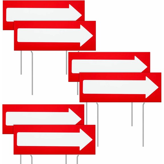 KALAKALA 6 Pcs 17 x 6 Inch Arrow Yard Sign Red Corrugated Plastic This Way Decor Double Sided Directional Stake with 12 Inch Sturdy Metal Stakes for Outdoor Lawn Garden Ground Decorations
