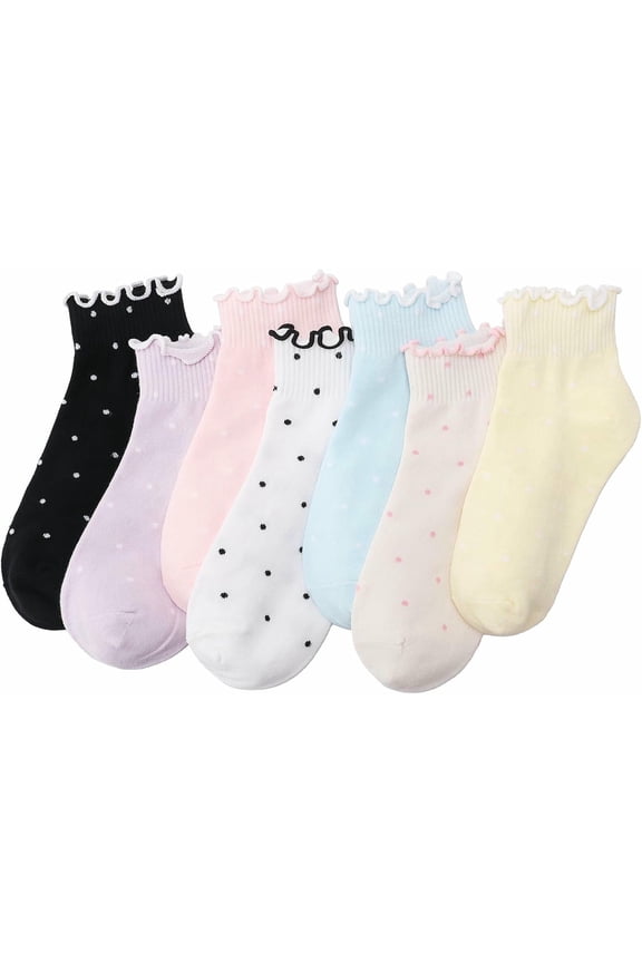 7/9 Pairs Ruffle Crew Socks for Women, Cute Frilly Cotton Socks | Cozy Socks with Ruffles, Stretch Soft Breathable Cotton Fabric, Cute Frill Ankle Socks for Women Girls, Size 6-9